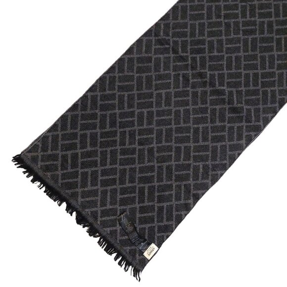 ARMANI COLLEZIONI Grey & Grey Rectangular Geometric Print Logo Embroidered Scarf - Picture 5 of 16